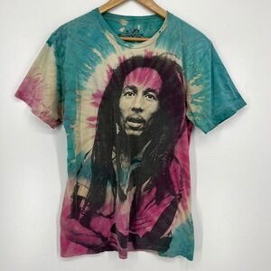 Bob Marley Tie Dye Graphic T-Shirt Mens Medium Rock Icons Teal Pink 2009